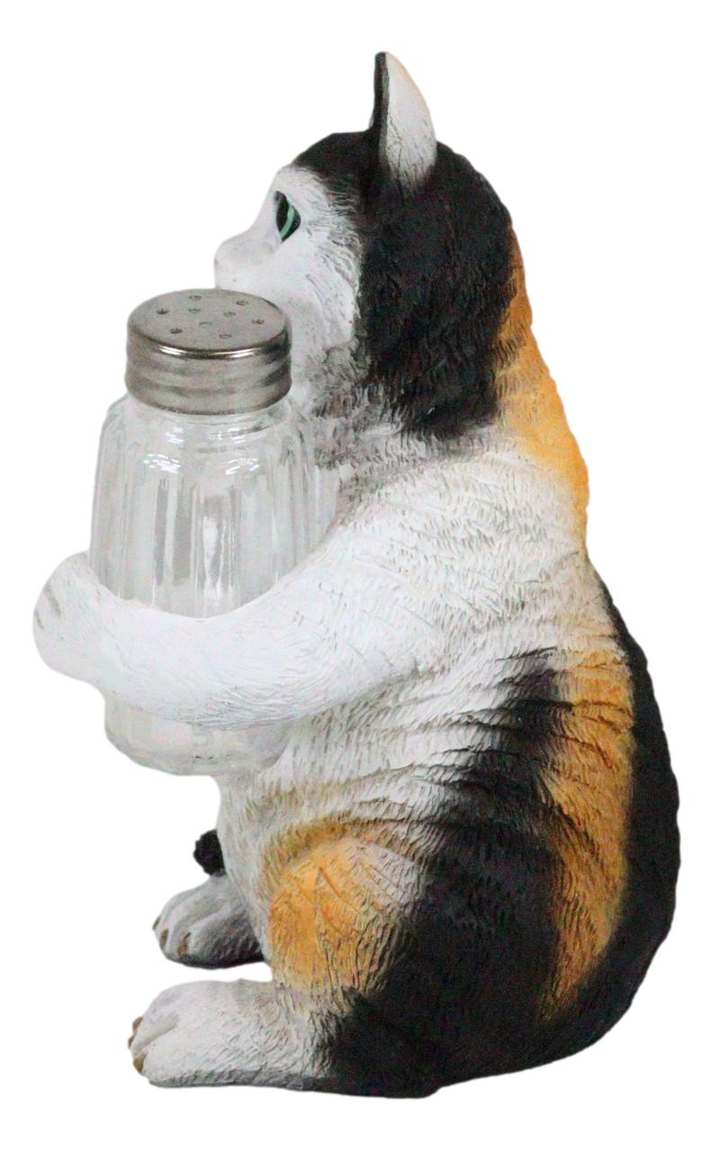 Ebros Adorable Calico Furry Feline Kitty Cat Salt Pepper Shakers Holder Figurine 8.25" H