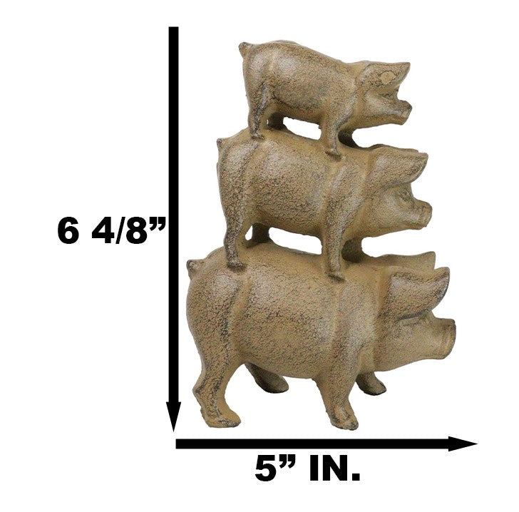 6.5"H Rustic Cast Iron Western Farmhouse Stacked Pigs Piglet Family Figurine