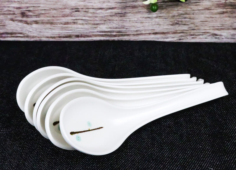 Pack Of 6 Yukino Hana Frostflake Jade Melamine Asian Style Soup Spoons 6.25"L