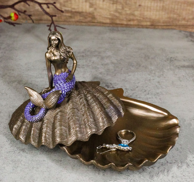 Beautiful Mermaid Sitting On Giant Sea Shell Decorative Jewelry Box Figurine