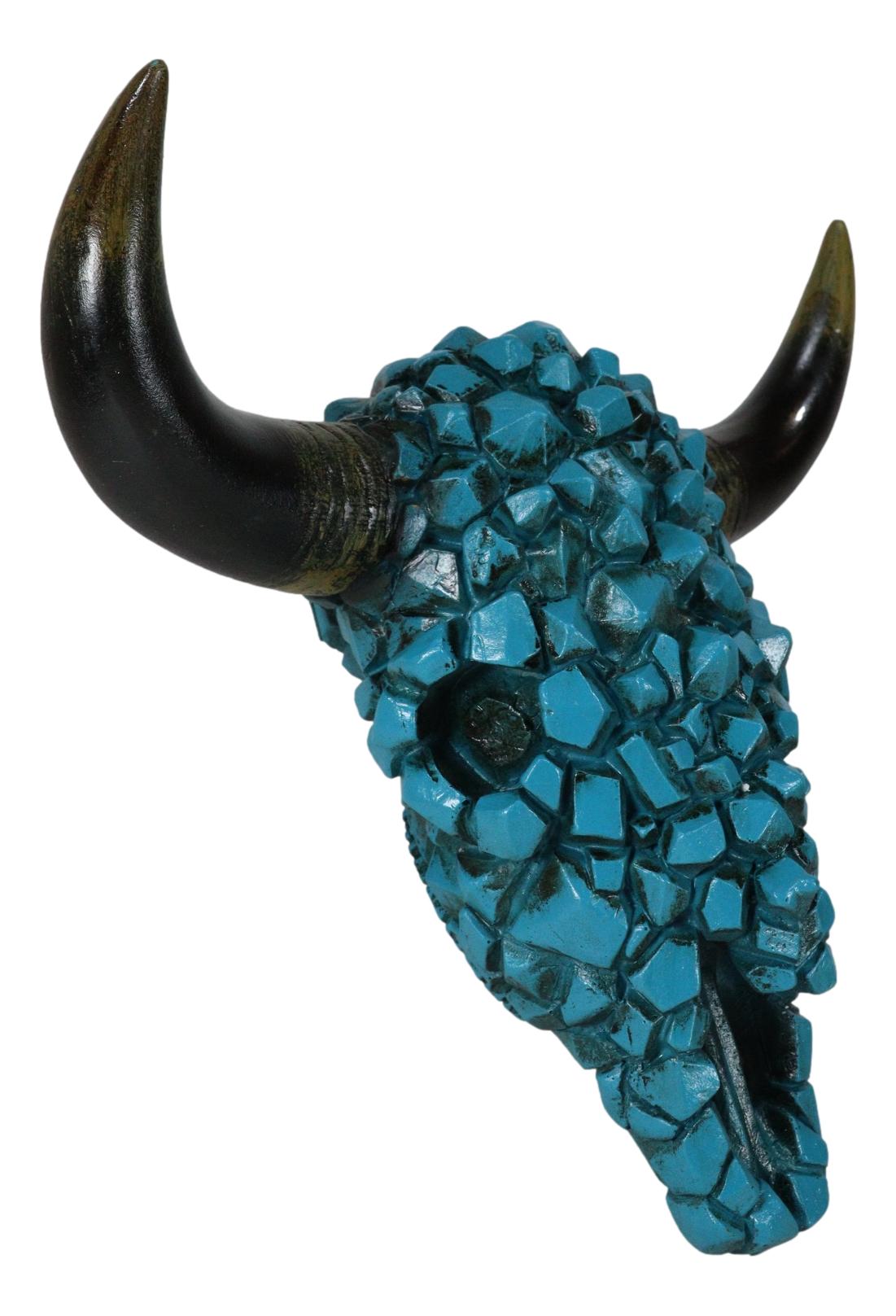 Southwest Steer Bison Bull Cow Skull With Mosaic Turquoise Rocks Wall Decor - Ebros Gift
