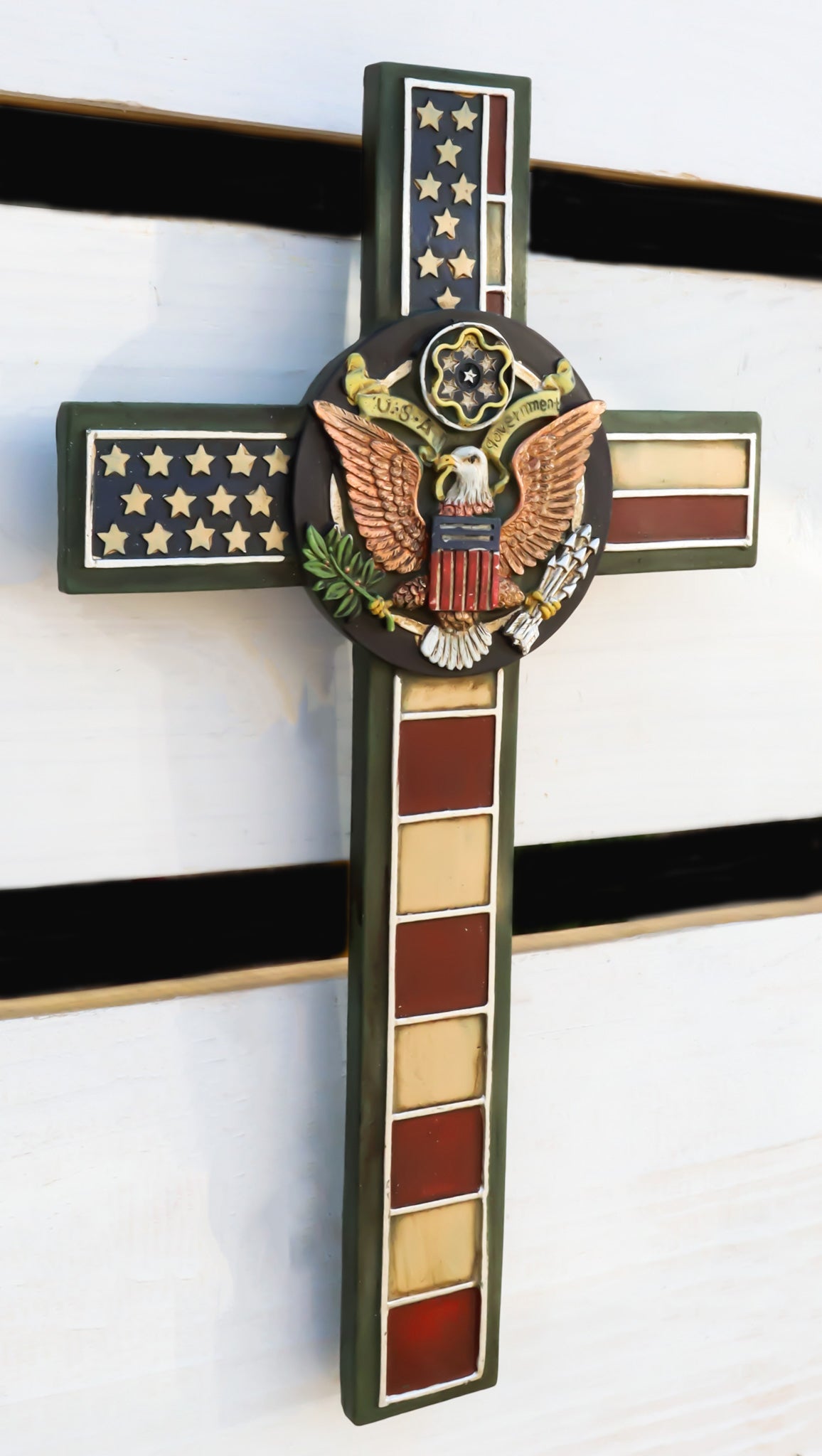 Rustic Western American Flag Army With Eagle Great Seal Memorial Wall Cross - Ebros Gift
