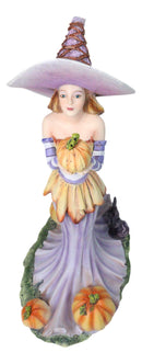Amy Brown Halloween Purple Hat Pumpkin Witch with Mysterious Black Cat Figurine
