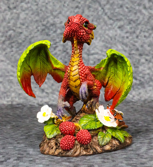 Ebros Colorful Garden Fruits and Berries Green Thumb Berry Raspberry Dragon Statue - Ebros Gift