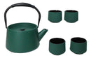 Green Modern Straight Edge Tetsubin Cast Iron Teapot 33oz And 4 Tea Cups Set