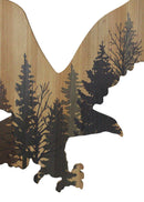 Large 23"L Bald Eagle Swooping With Pine Trees Forest Wooden Wall Decor Plaque