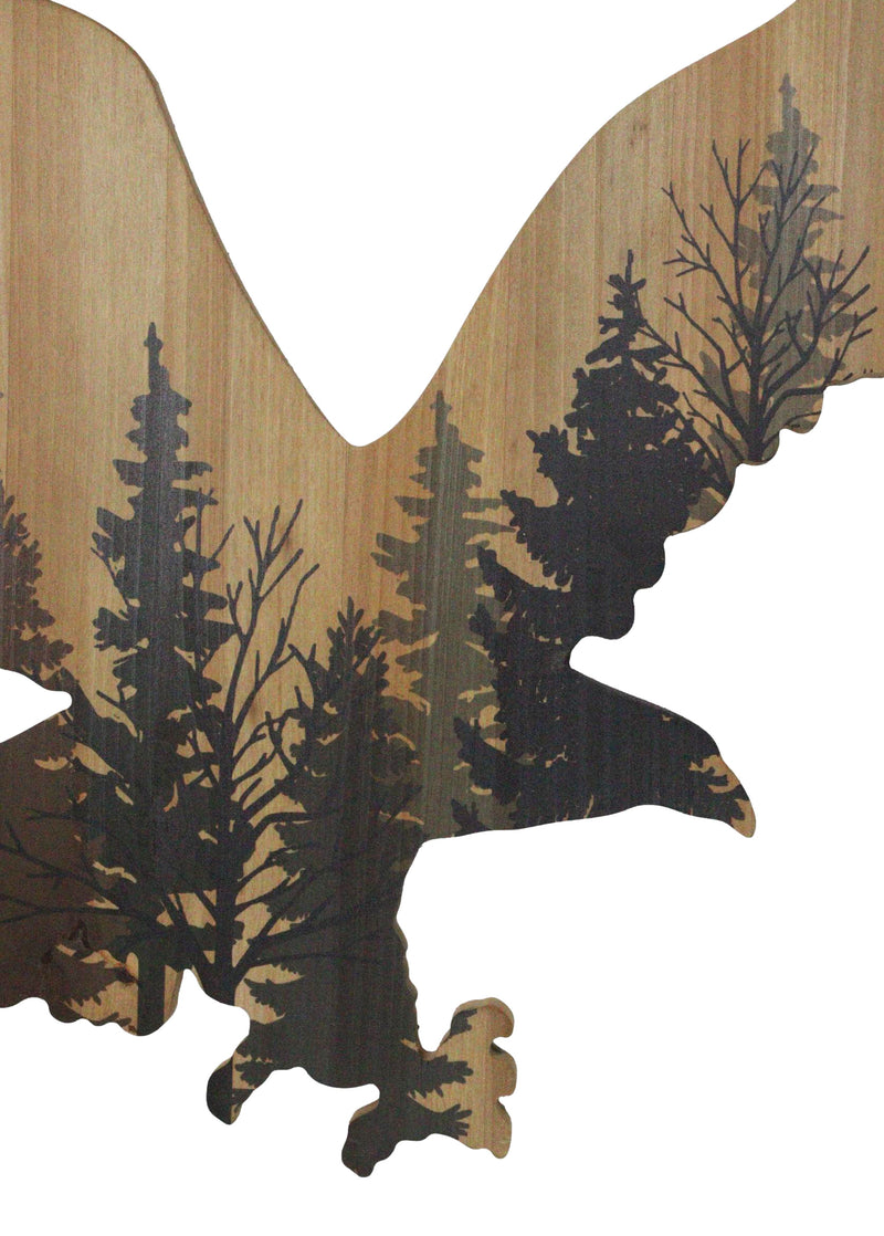 Large 23"L Bald Eagle Swooping With Pine Trees Forest Wooden Wall Decor Plaque