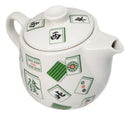 Green And White Iconic Chinese Mahjong Tiles Ceramic Tea Pot 15oz With Strainer