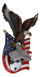 Patriotic USA Freedom Bald Eagle Perching On American Flag Wall Bottle Opener