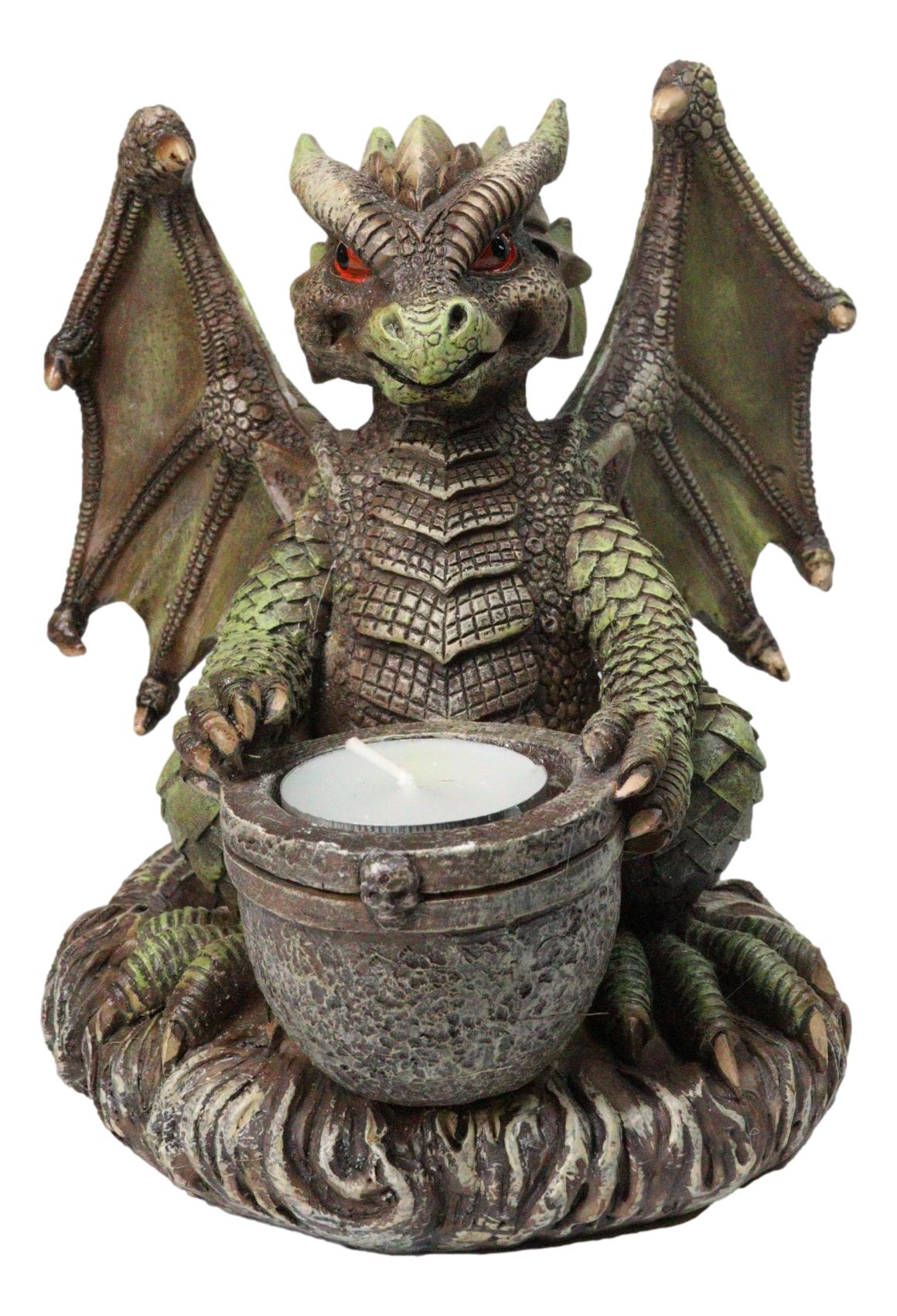 Earth Druid Dragon Holding Magic Cauldron Tea Light Candle Or Incense Holder