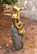 Gold Leaf Abstract Art Mermaid Siren Sitting On Ocean Pillar Rock Figurine 15"H