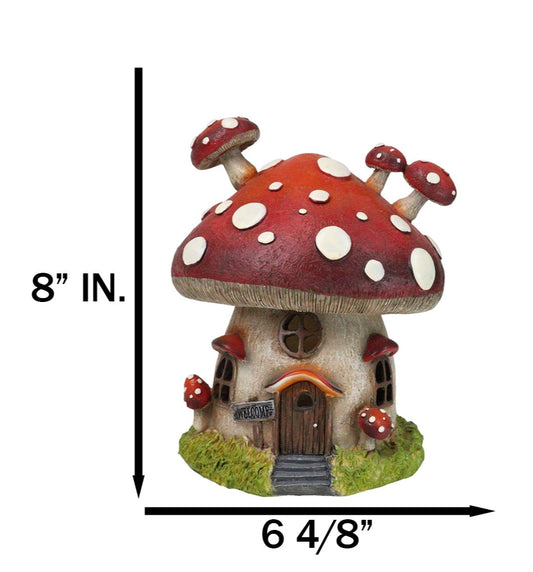 Fairy Garden Giant Toadstool Mushrooms Cottage House With LED Light Figurine - Ebros Gift