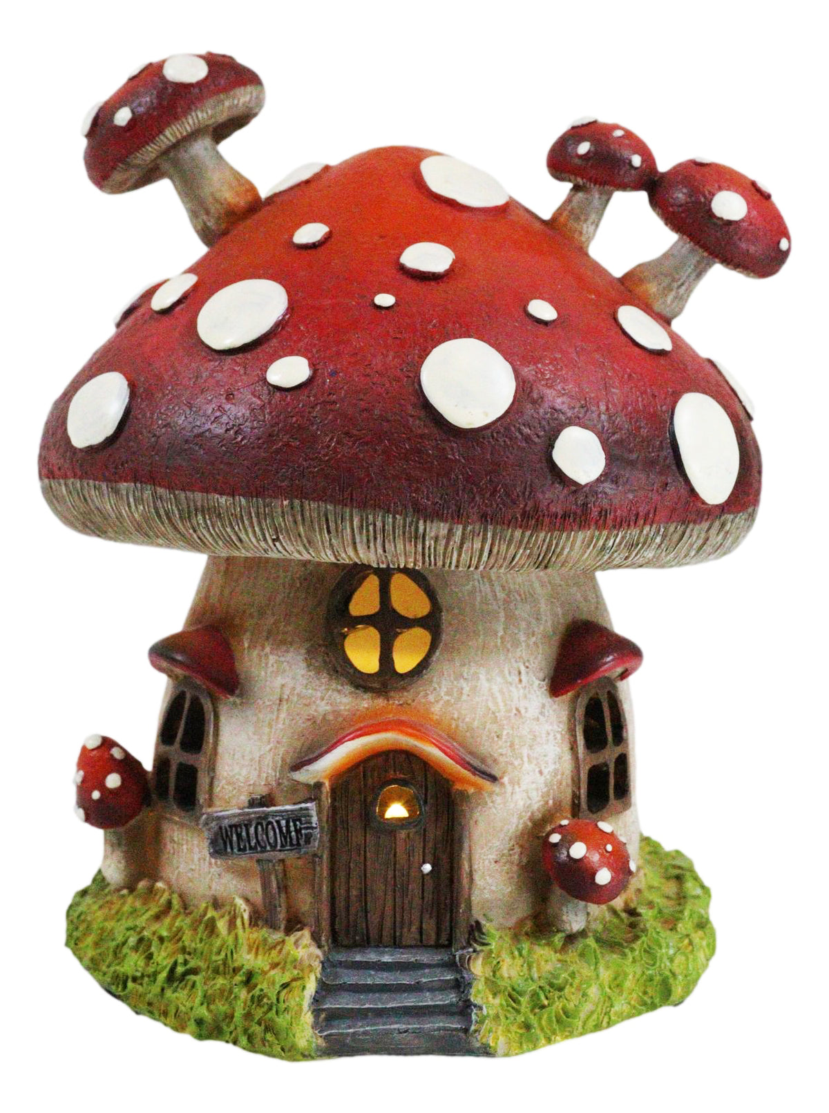 Fairy Garden Giant Toadstool Mushrooms Cottage House With LED Light Figurine - Ebros Gift