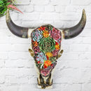 Rustic Southwest Bull Cow Skull With Floral Cactus Succulents Wall Decor Plaque
