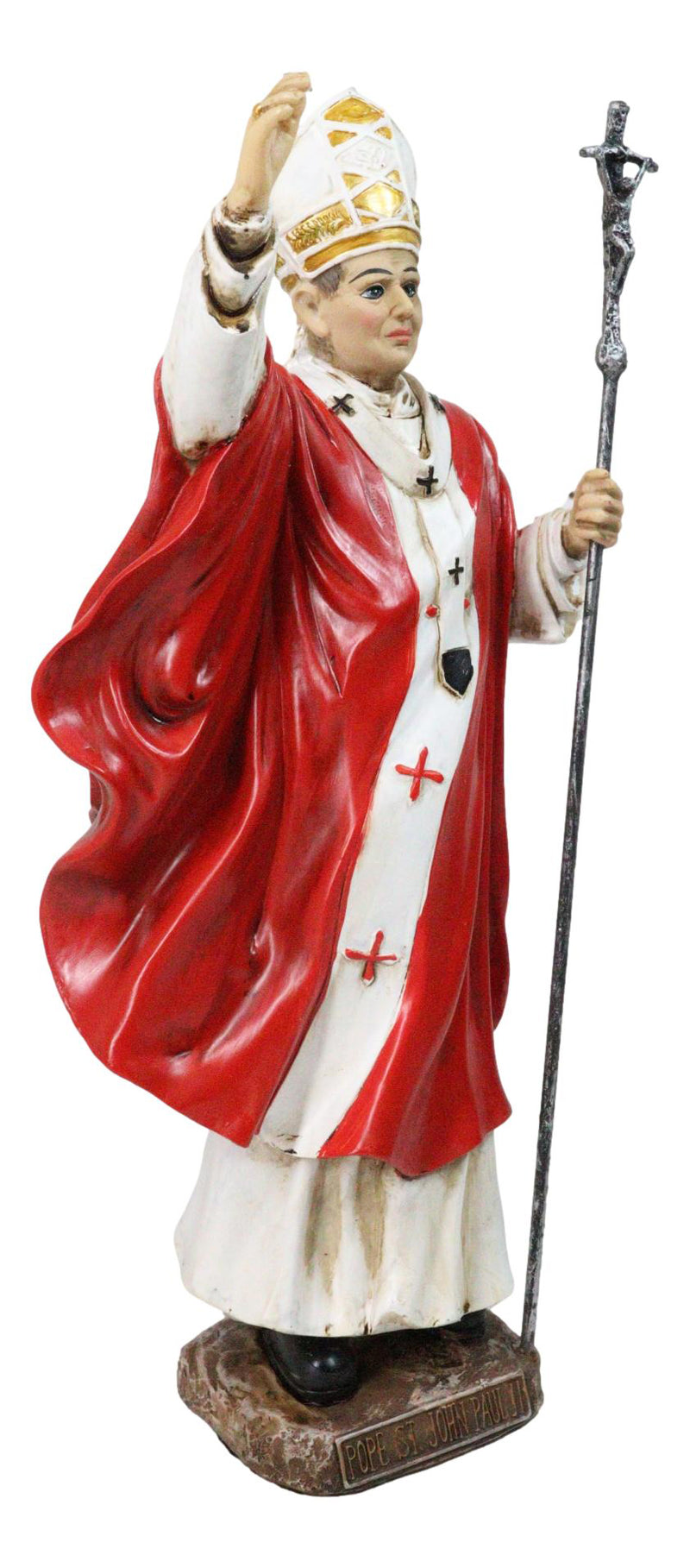 Venerable Pontiff Pope Saint John Paul II Holding Papal Ferula Crucifix Figurine