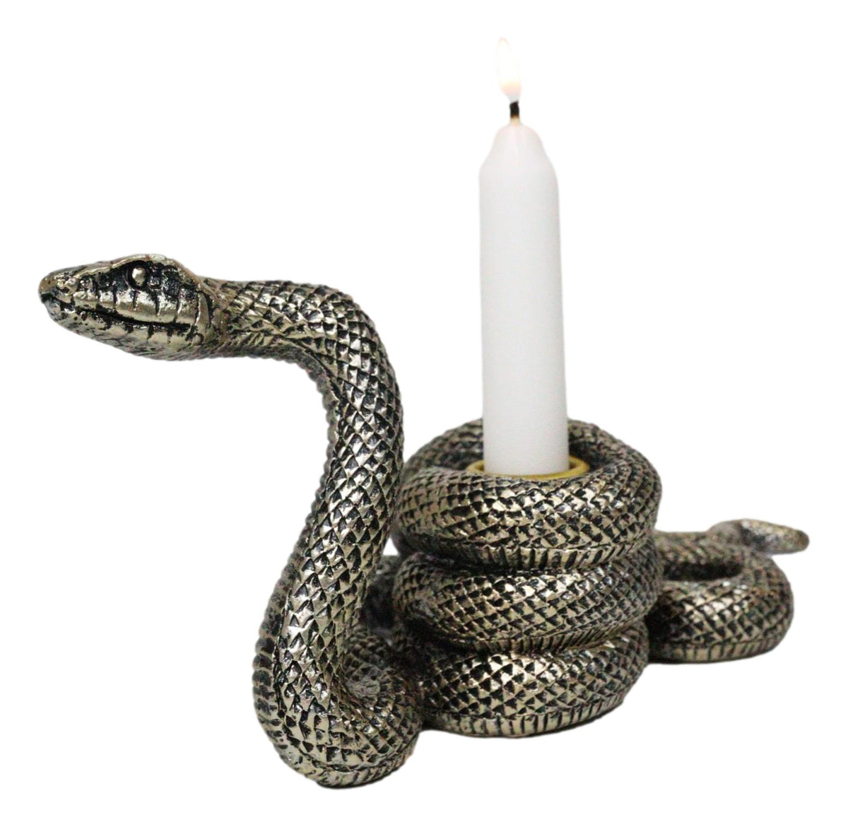 Witchcraft Sorcery Dark Magic Coiled Serpent Snake Taper Candleholder Figurine