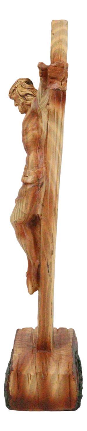 Passion Of Jesus Christ Nailed To The Cross In Faux Cedar Wood Finish Figurine