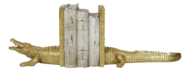 Nautical Marine Faux Gold Crocodile Alligator Head And Tail Bookends Pair Set