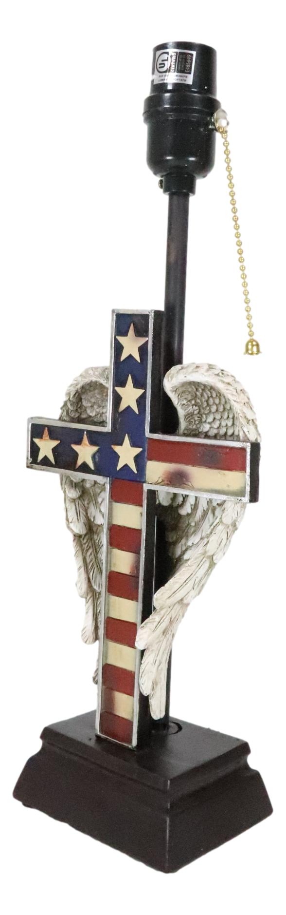 Country Rustic Western Old Faithful American Flag Silver Angel Wings Table Lamp - Ebros Gift
