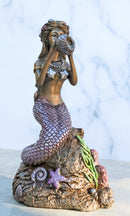 Ocean Marine Mermaid Siren Princess Blowing Sconce Shell On Coral Rock Figurine