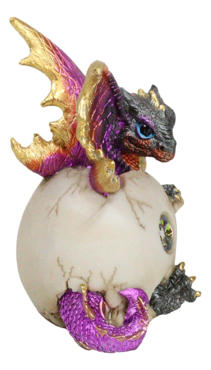 Iridescent Purple And Gold Baby Dragon In Egg Shell With Gemstone Figurine