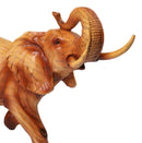 Lucky Elephant Figurine with Trunk Up Faux Wood Carved Look Home Décor 10" Long