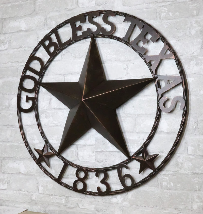 24"Dia Patriotic Western Lone Star God Bless Texas 1836 Metal Wall Circle Sign