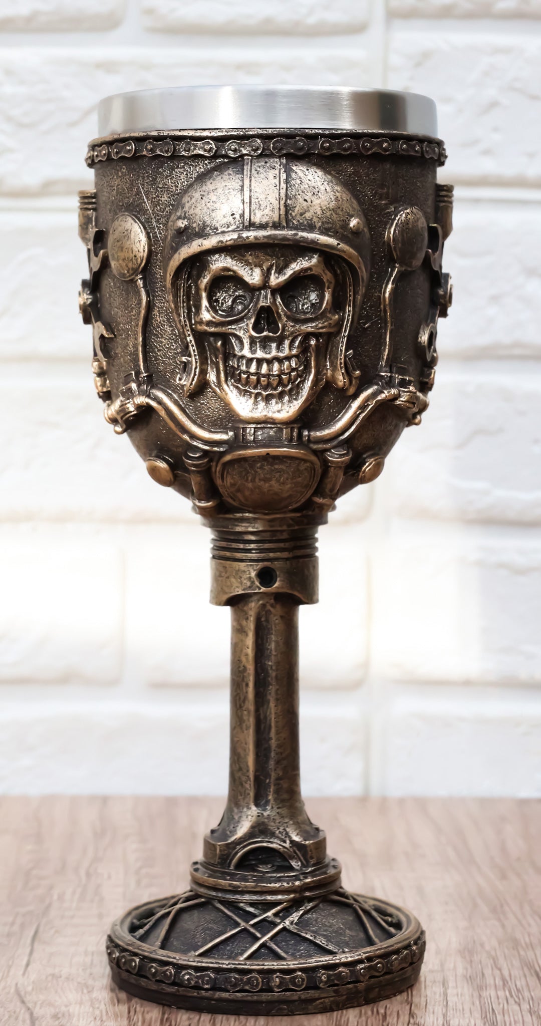 Mechanics Engineering Motohead Aviator Pilot Skeleton Cranium Skull Wine Goblet - Ebros Gift