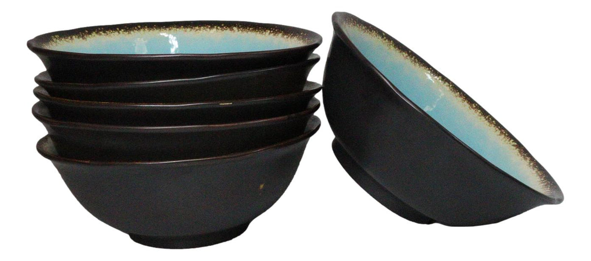 Pack Of 6 Crackle Blue Sky Aozora Kannyu Ceramic Large Pho Ramen Soup Bowls 47oz
