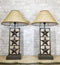 Set of 2 Rustic Western Triple Lone Stars Wood And Metal Bedside Table Lamps