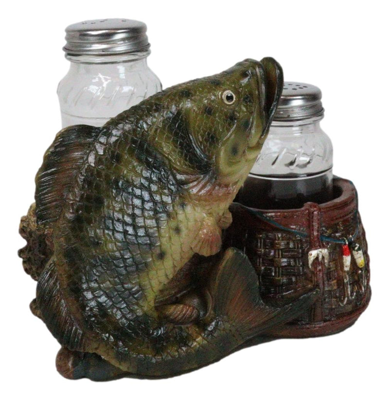 Nautical Fisherman Sea Bass Fishing With Wicker Bags Salt Pepper Shakers Holder
