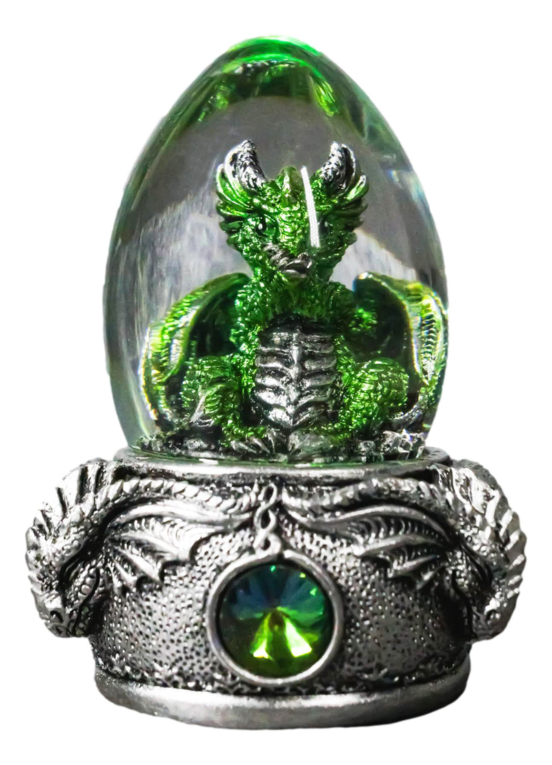Speak No Evil Green Wyrmling Dragon In Colorful LED Acrylic Glass Egg Figurine