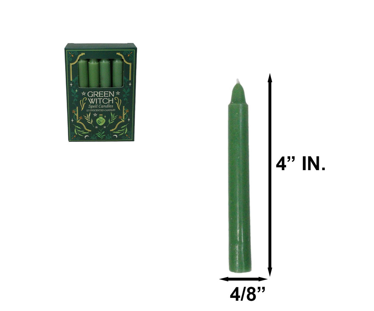 Ebros Green Witch Spell Candles 4 Inch Unscented Green Candles Pack of 12