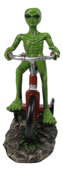 'Space Travel' UFO Green ET Roswell Alien Riding A Red Tricycle Figurine 6.75"H