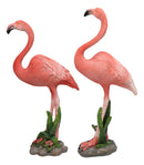 Tropical Paradise Bird Pink Flamingo Pair with Heart Shaped Neck Figurine Set