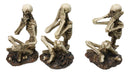 See Hear Speak No Evil Skeleton Figurines Set of 3 Wise Skeletons in Seated Pose