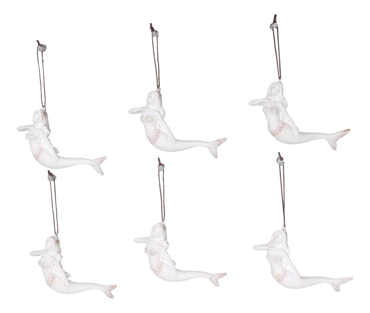 Set Of 6 Antique White Ocean Marine Mermaid Wall Hanging Decor Tree Ornaments