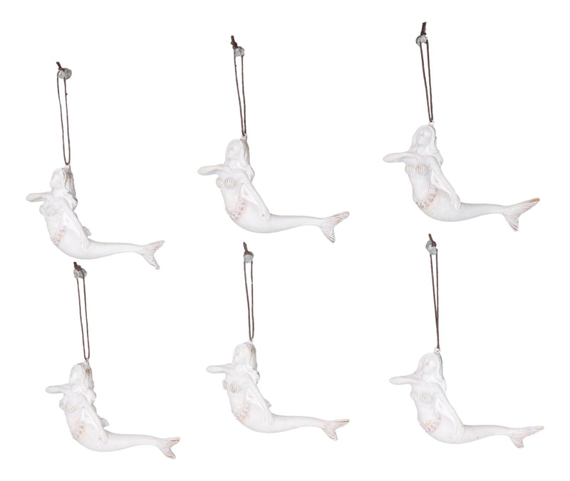 Set Of 6 Antique White Ocean Marine Mermaid Wall Hanging Decor Tree Ornaments