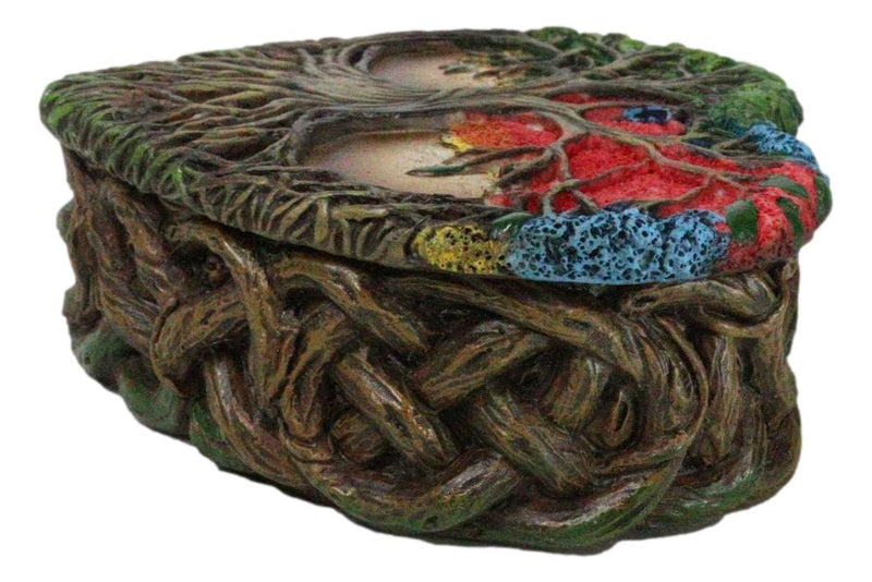 Sacred Tree of Life Yggdrasil With Dendritic Roots Colorful Heart Trinket Box