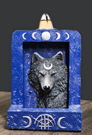 Phases Of The Moon Alpha Black Wolf With Crescent Mark Backflow Incense Burner