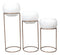 Set of 3 Modern 3 White Clay Vessel Planter Pots With Metal Wire Stands