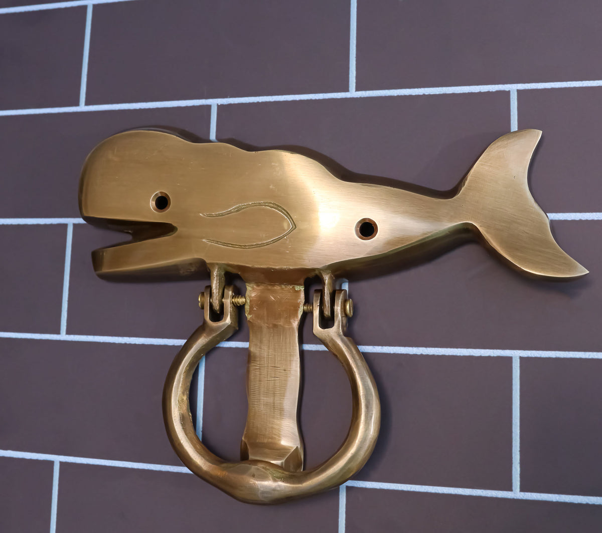 Nautical Marine Brass Metal Golden Sperm Whale Fish Door Knocker Sculpture