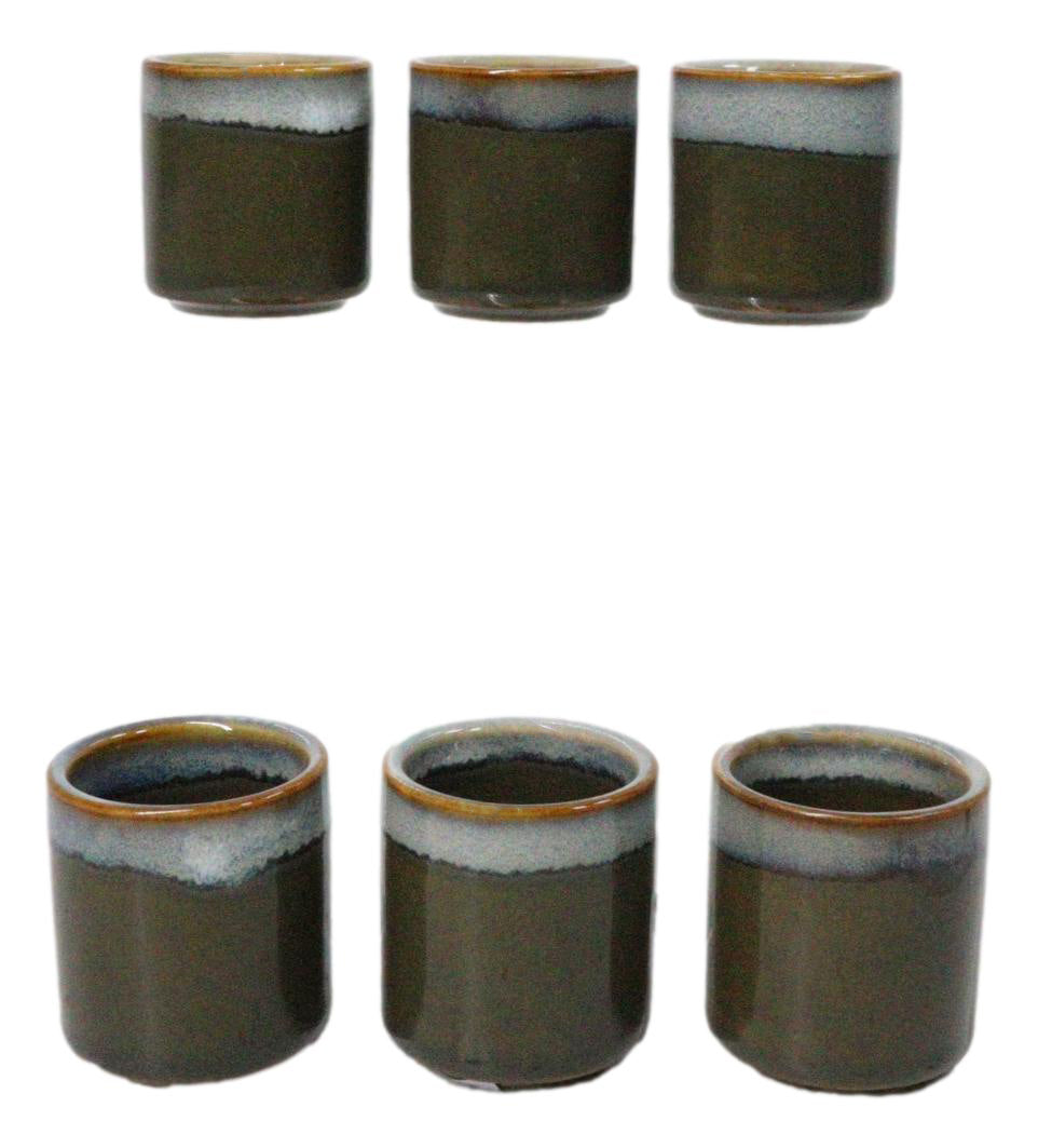 Set of 6 Earth Green And Gray Porcelain 1.25oz Ochoko Yuzu Sake Cups