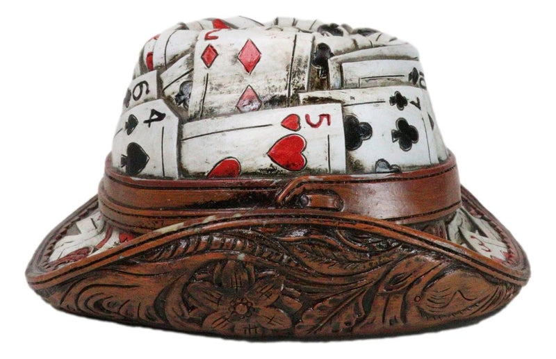 Rustic Country Western Casino Poker Cards Faux Leather Cowboy Hat Money Bank