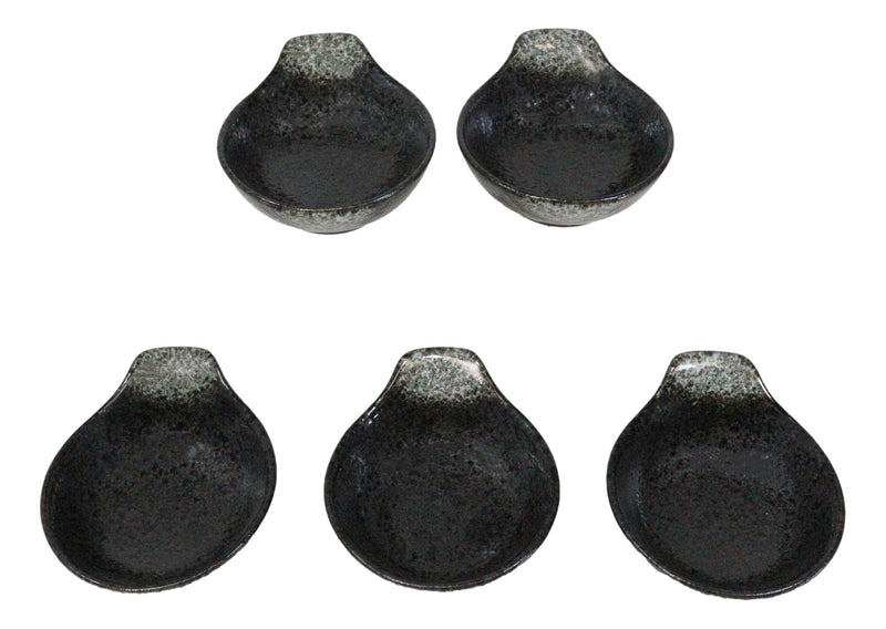 Pack Of 5 Charcoal Grey Tone Hakumu Small Ponzu Miso Soup Bowls With Handle 5oz