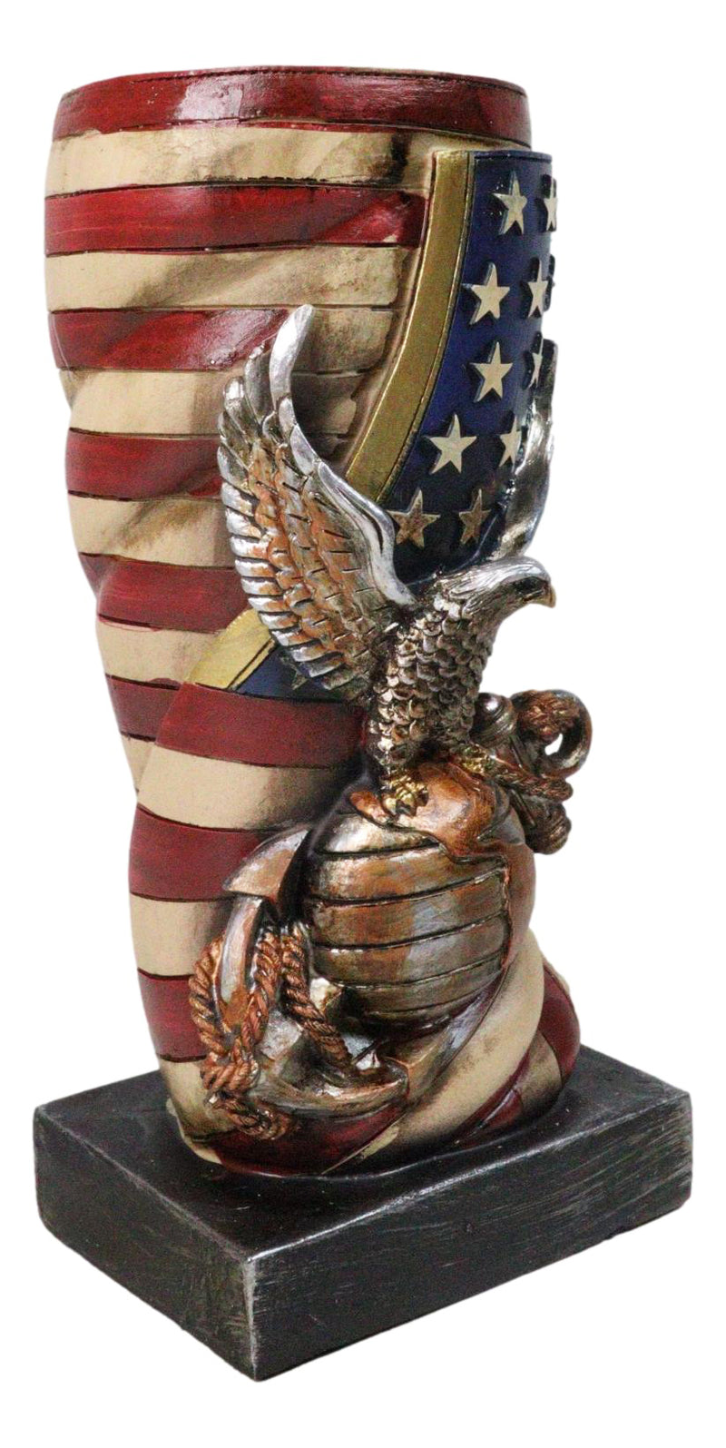 Patriotic USA Military Bald Eagle With American Flag Globe Flower Vase Planter