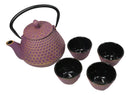 Royal Purple And Gold Honeycomb Tetsubin 27oz Cast Iron Tea Pot With 4 Cups Set