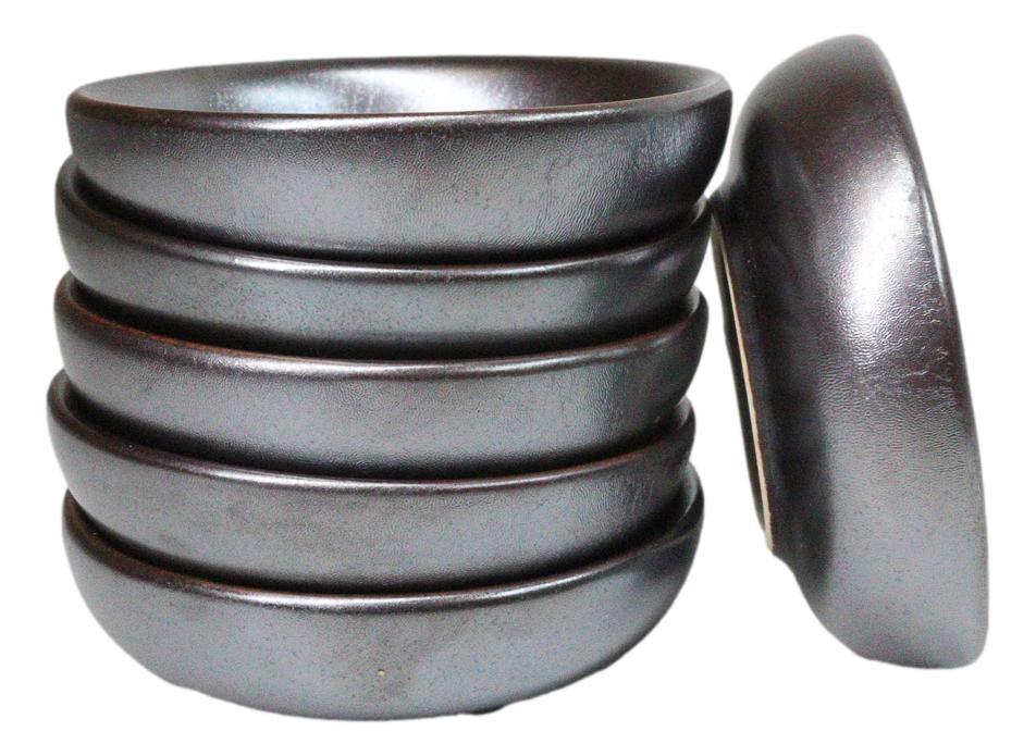 Pack Of 6 Ceramic Tetsu Kesho Black Soy Sauce Oil Condiment Round Dishes Bowls