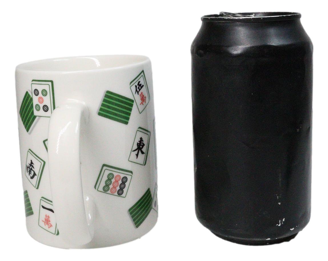 Set Of 2 Green White Chinese Mahjong Character Tiles Ceramic Mug Cups 11oz