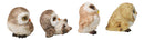 Set of 4 Baby Brown Great Horned Owl Figurines Cute Woodland Bird Collection